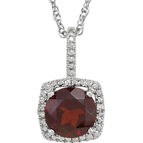 Image of Sterling Silver 7mm Mozambique Garnet & .015 CTW Diamond 18" Necklace