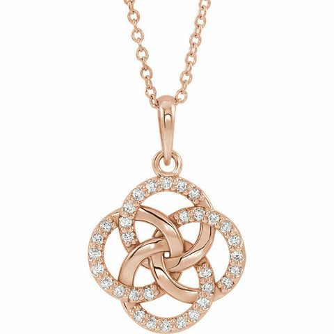 Image of 14K Rose Gold 1/8 CTW Diamond Five Fold Celtic Necklace 16-18" Adjustable Chain