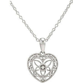 NEW Sterling SILVER Diamond HEART Pendant NECKLACE Filigree 18" FREE Shipping