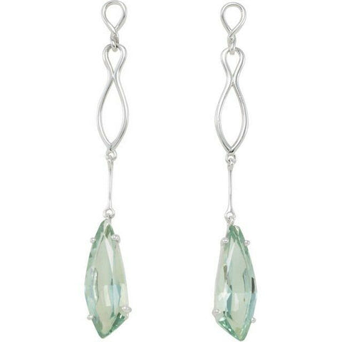 Image of Genuine Green Quartz Dangle Earrings 73mm x 7mm Sterling Silver Free Shipping