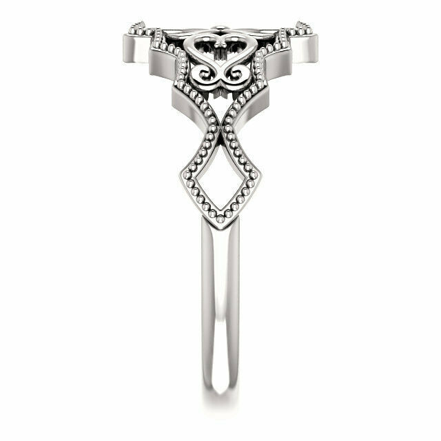 Sterling Silver Heart Design Vintage Inspired Ladies Fashion Ring Size 7