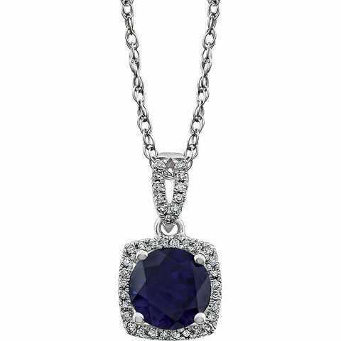 Image of 14K White Gold Created Blue Sapphire and 1/8 CTW Diamond 18" Inch Necklace