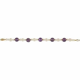 Freshwater Cultured Pearl & Amethyst Bracelet 14k Yellow Gold 7.5