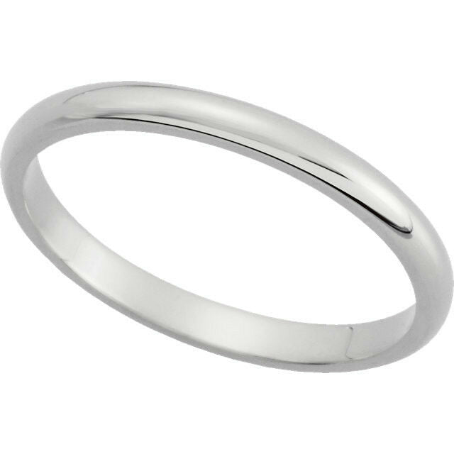 2.0 mm wide Half Round Wedding Band 14k White Gold Available in sizes 4 thru 13