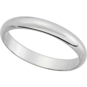 3.0 mm wide Half Round Wedding Band 14k White Gold Available in sizes 4 thru 14