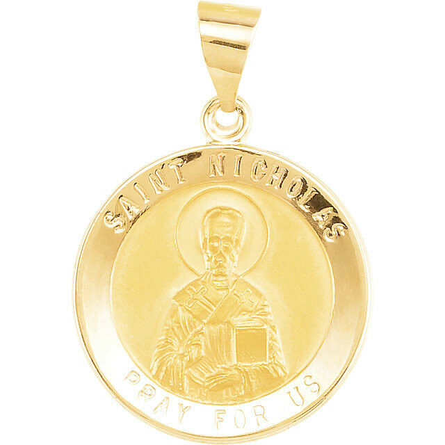 Saint St NICHOLAS Pendant Medal 18.2 mm 14k Yellow Gold Round Religious Jewelry