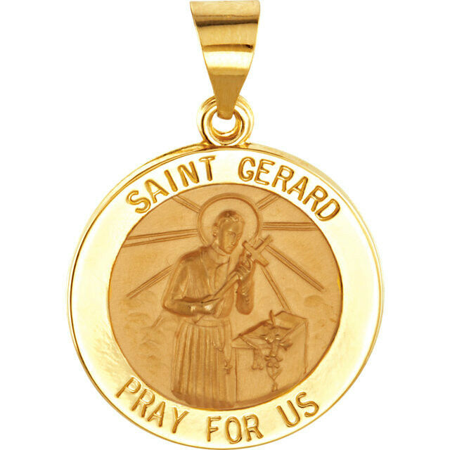 Saint St GERARD Pendant Medal 18.2 mm 14k Yellow Gold Round Religious Jewelry