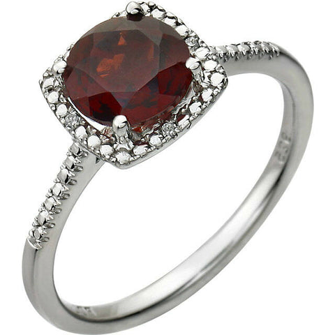 Image of GARNET and Diamond Accented Sterling Silver Ring JANUARY Birthstone Jewelry