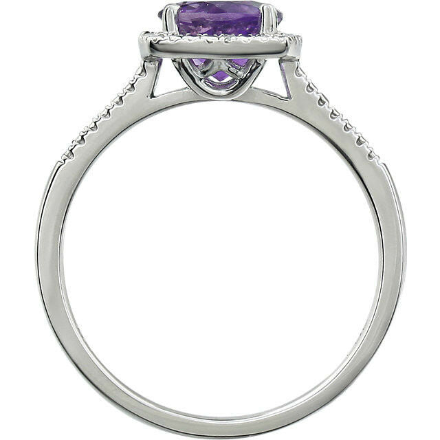 AMETHYST and Diamond Accented Sterling Silver Ring February Birthstone Jewelry