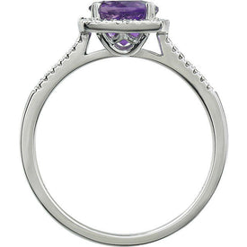 AMETHYST and Diamond Accented Sterling Silver Ring February Birthstone Jewelry