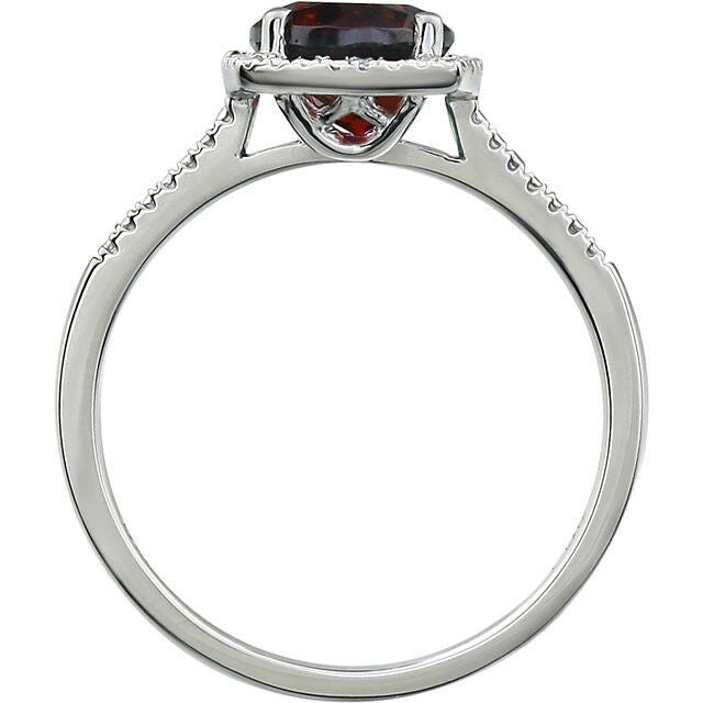 GARNET and Diamond Accented Sterling Silver Ring JANUARY Birthstone Jewelry