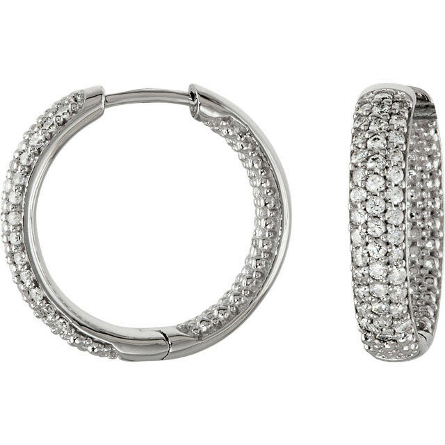 Cubic Zirconia Sterling Silver Hinged Inside Outside Hoop Earrings 19mm New Item