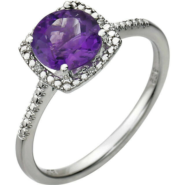 AMETHYST and Diamond Accented Sterling Silver Ring February Birthstone Jewelry