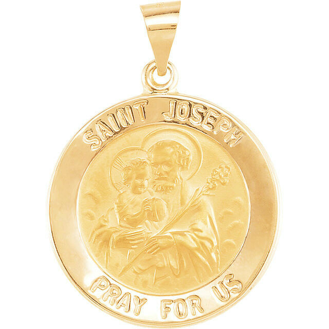 Saint St JOSEPH Pendant Medal 22 mm 14k Yellow Gold Round Religious Jewelry New