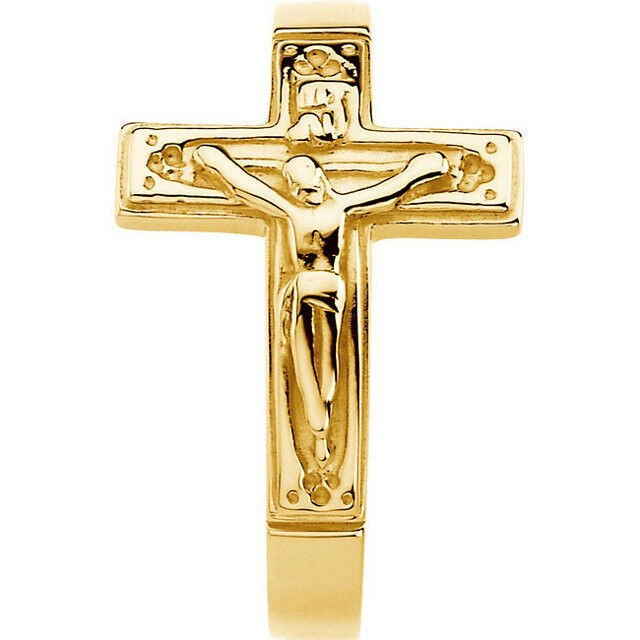 Mens Size 10 Crucifix Ring 10k Yellow Gold New Item Religious Jewelry 15.0mm