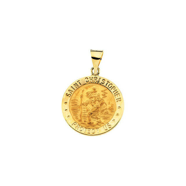 Saint CHRISTOPHER Pendant Medal 18.2 mm 14k Yellow Gold Round Religious Jewelry