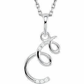 Initial "E" Diamond Script Sterling Silver Necklace .03 ct tw 18" Inch Chain