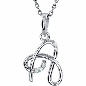 Initial "A" Diamond Script Sterling Silver Necklace .03 ct tw 18" Inch Chain