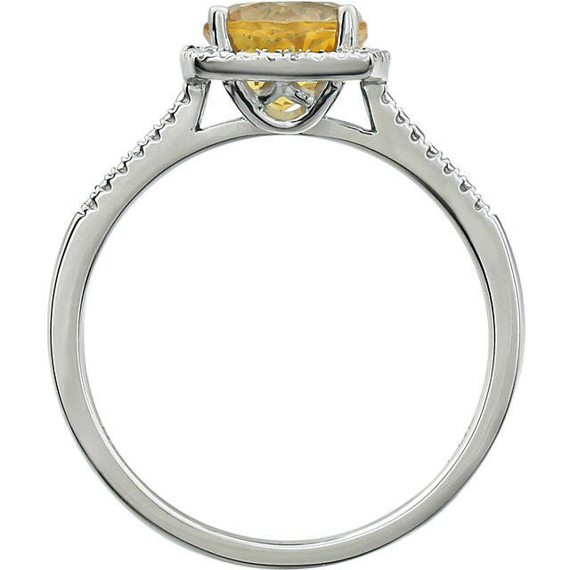 CITRINE and Diamond Accented Sterling Silver Ring NOVEMBER Birthstone Jewelry