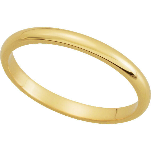 14k Yellow Gold 2.0 mm wide Half Round Wedding Band Available in sizes 4 thru 13
