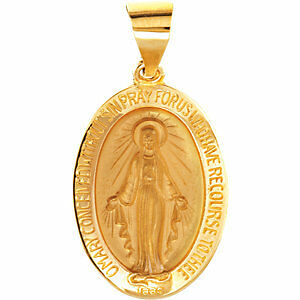 Image of Oval MIRACULOUS MARY Medal Pendant 14K Yellow Gold w/ Traditional Back New