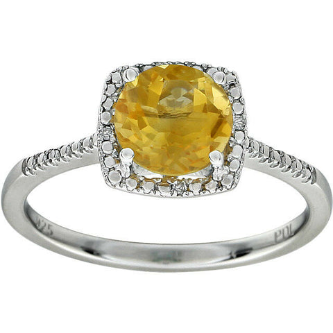 Image of CITRINE and Diamond Accented Sterling Silver Ring NOVEMBER Birthstone Jewelry