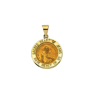 SACRED HEART OF JESUS Pendant Medal 18.2 mm 14k Yellow Gold Religious Jewelry