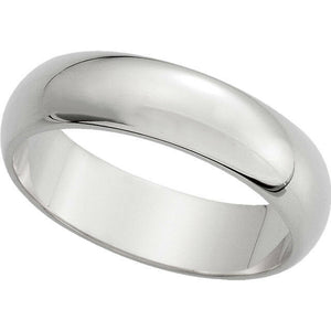 5.0 mm wide Half Round Wedding Band 14k White Gold Available in sizes 4 thru 15